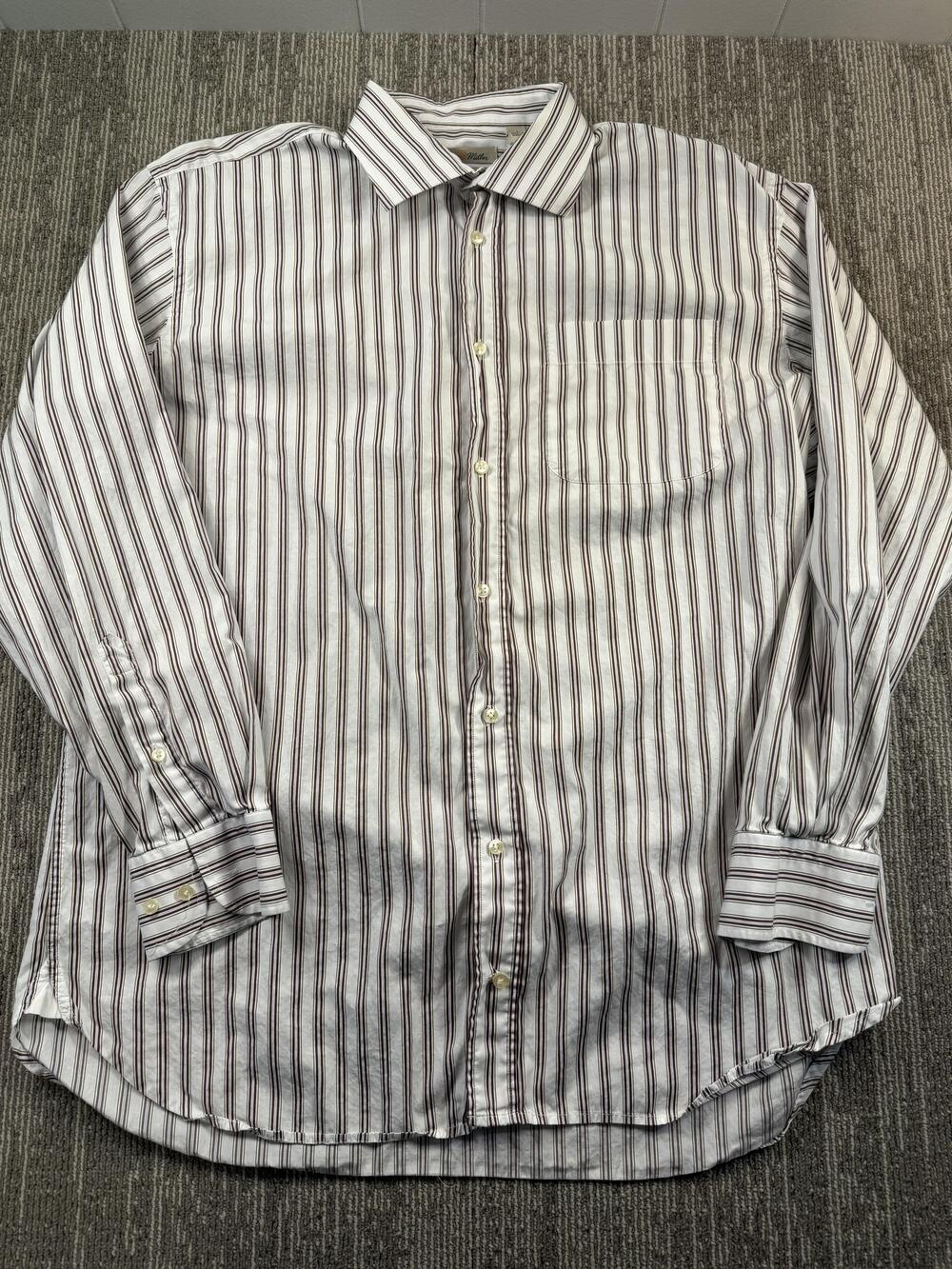 Peter Millar Dress Shirt Mens Large White Brown Striped Button Down Long Sleeve